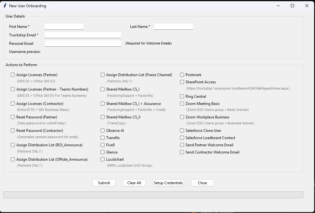 New User Onboarding tool screenshot