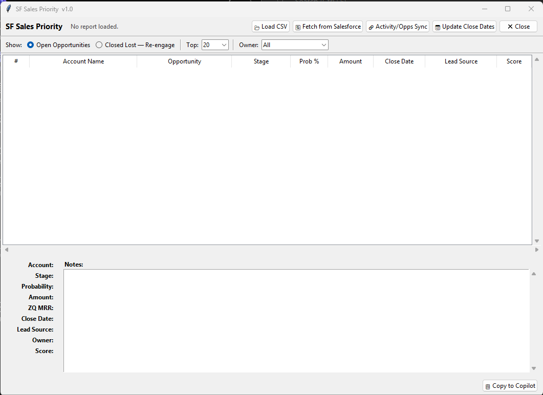 Salesforce Sales Priority Tool screenshot